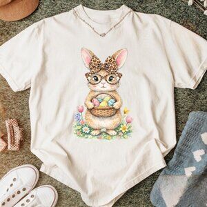 Cute Easter Bunny Shirt, Leopard Bow Bunny Tee, Spring Rabbit Shirt